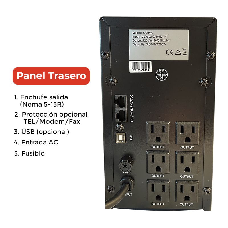 [PB20006LCD-USB] UPS 2000VA PowerBox PB20006LCD 1200W 6 Tomas
