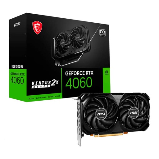 [912-V516-209] Tarjeta de Video 8GB GDDR6 MSI GeForce RTX4060 VENTUS 2X NEGRO OC HDMI DP PCI Gen 4