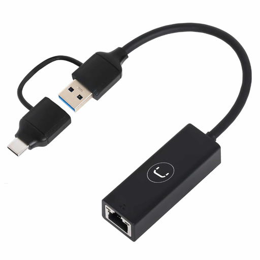 [AD3007BK] Adaptador 2 en 1 USB a Ethernet Unno Tekno AD3007BK Macho-Hembra Negro