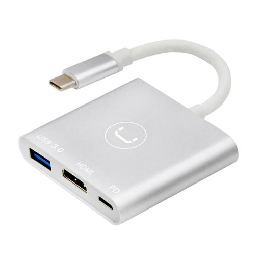 [HB1101SV] Adaptador 3 en 1 Unno Tekno HB1101SV USB-C Plateado
