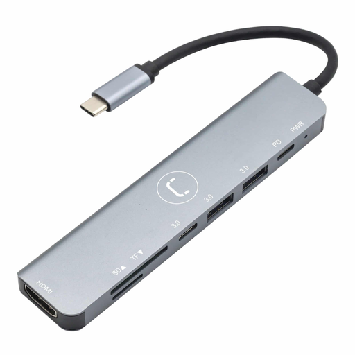 [HB1107SV] Hub Unno Tekno 7 Puertos USB-C Plateado