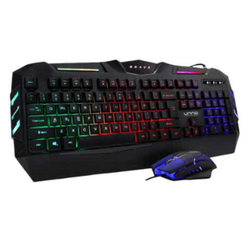 [KB6782BK] Teclado y Mouse Gaming Alámbrico Unno Tekno Brave Negro Inglés