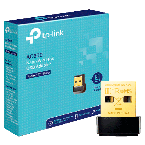 [Archer T2U Nano] Adaptador de Red USB a Wi-Fi TP-Link Archer T2U Nano AC600 Doble Banda 200-433Mbps